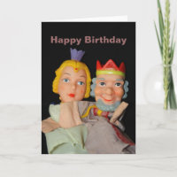King and Queen Puppets Happy Birthday Card