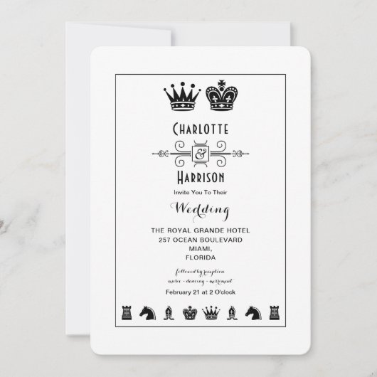 King and Queen Schach Board Hochzeit Einladung (Vorderseite)