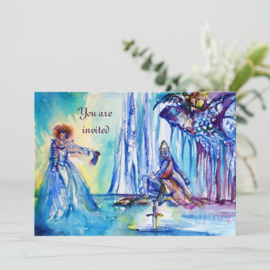 KING ARTHUR , LADY THE SEE UND EXCALIBUR Filz Einladung (Stehend Vorderseite)