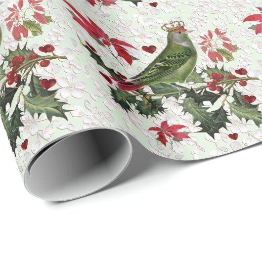 King Bird % Poinsettias Geschenkpapier (Rolleneckpunkt)