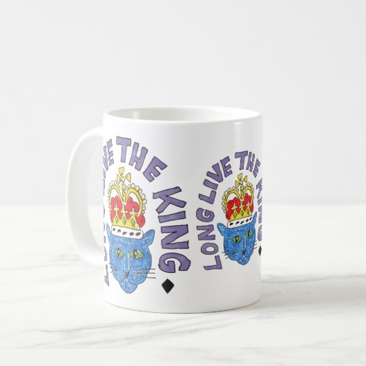 King Cat Button Abzeichen Long live the King coffe Kaffeetasse (Vorderseite Links)