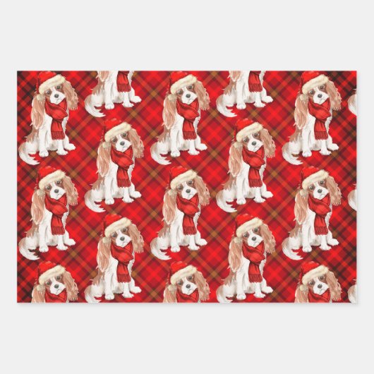King Charles Cavalier Spaniel Christmas Dog Karier Geschenkpapier Set (Vorderseite 3)
