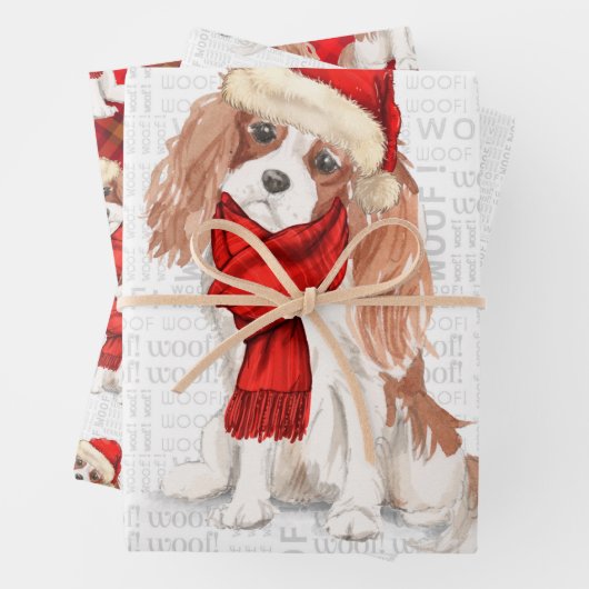 King Charles Cavalier Spaniel Christmas Dog Karier Geschenkpapier Set (Beispiel)