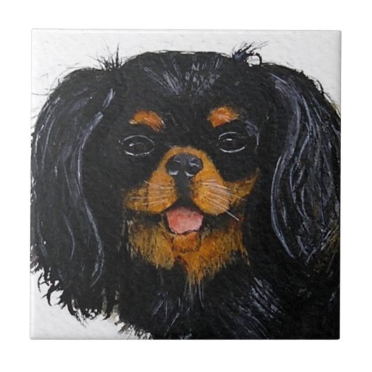 King Charles Cavalier Spaniel schwarz und braun Fliese (Vorderseite)