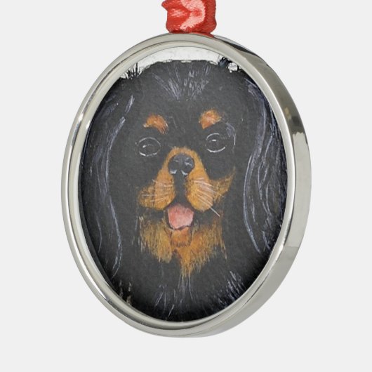 King Charles Cavalier Spaniel schwarz und braun Ornament Aus Metall (Links)