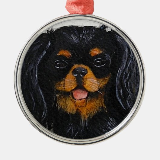 King Charles Cavalier Spaniel schwarz und braun Ornament Aus Metall (Vorne)