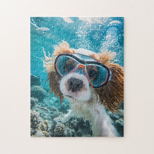 King Charles Cocker Spaniel driving in ocean Puzzle (Vertikal)