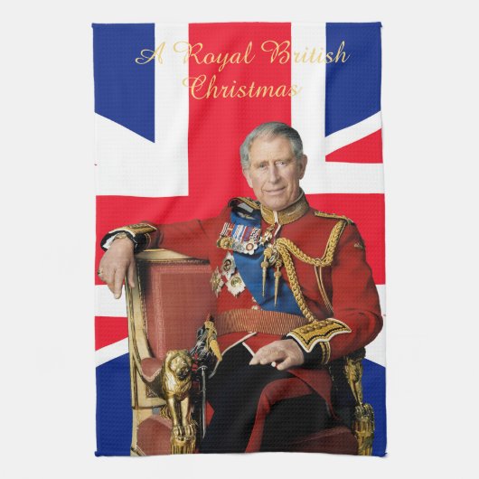 King Charles III Britische Flagge Weihnachtsgrüße Geschirrtuch (Vertikal)