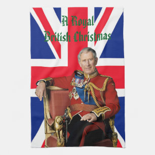 King Charles III Britische Flagge Weihnachtsgrüße Geschirrtuch