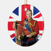 King Charles III Britische Flagge Weihnachtsgrüße Keramik Ornament (Links)