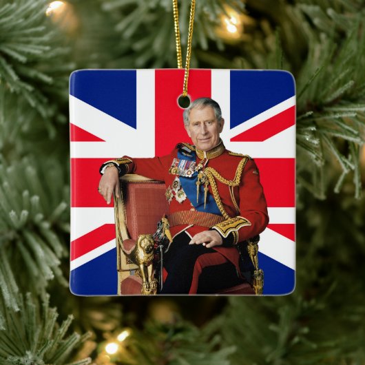 King Charles III Britische Flagge Weihnachtsgrüße Keramikornament (Baum)