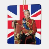 King Charles III Britische Flagge Weihnachtsgrüße Keramikornament (Links)