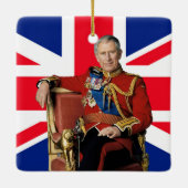 King Charles III Britische Flagge Weihnachtsgrüße Keramikornament (Rückseite)