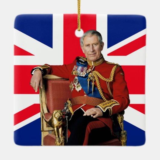King Charles III Britische Flagge Weihnachtsgrüße Keramikornament (Rückseite)