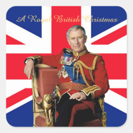 King Charles III Britische Flagge Weihnachtsgrüße Quadratischer Aufkleber