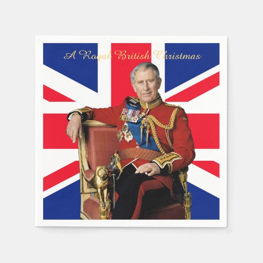 King Charles III Britische Flagge Weihnachtsgrüße Serviette (Vorderseite)