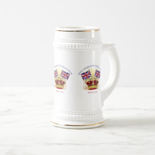 King Charles III Coronation Crown and Flags Bierglas (VorderseiteRechts)