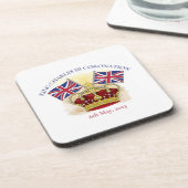 King Charles III Coronation Crown and Flags Getränkeuntersetzer (Linke Seite)