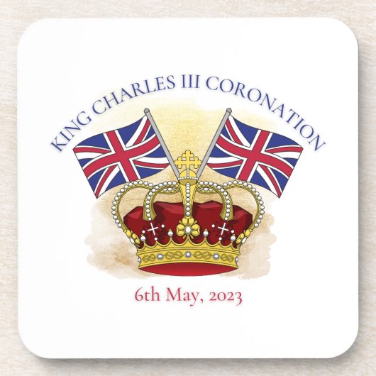 King Charles III Coronation Crown and Flags Getränkeuntersetzer (Vorderseite)