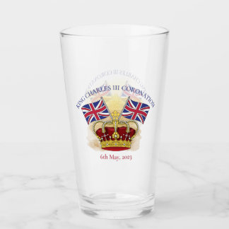 King Charles III Coronation Crown and Flags Glas