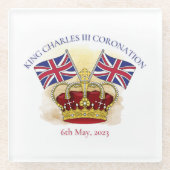 King Charles III Coronation Crown and Flags Glasuntersetzer (Vorderseite)