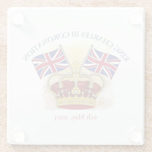King Charles III Coronation Crown and Flags Glasuntersetzer (Rückseite)