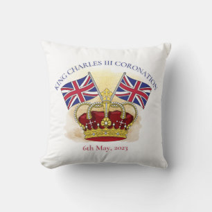 King Charles III Coronation Crown and Flags Kissen
