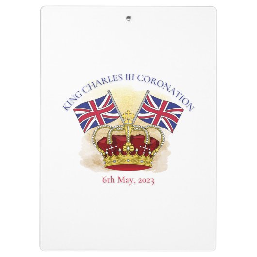 King Charles III Coronation Crown and Flags Klemmbrett (Rückseite)