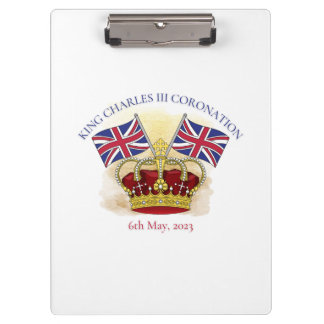 King Charles III Coronation Crown and Flags Klemmbrett