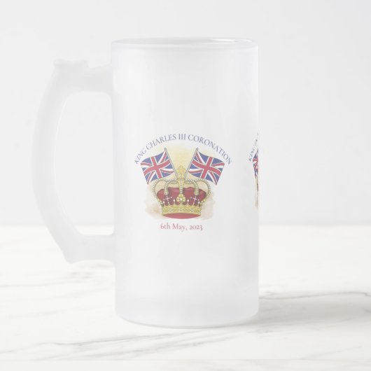 King Charles III Coronation Crown and Flags Mattglas Bierglas (Links)
