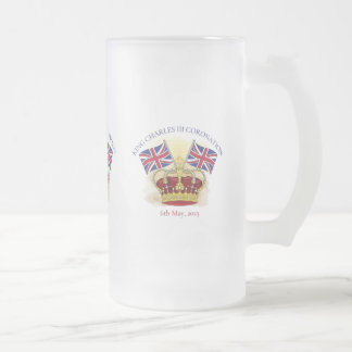 King Charles III Coronation Crown and Flags Mattglas Bierglas