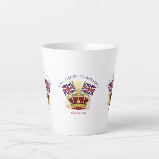 King Charles III Coronation Crown and Flags Milchtasse (Vorderseite)