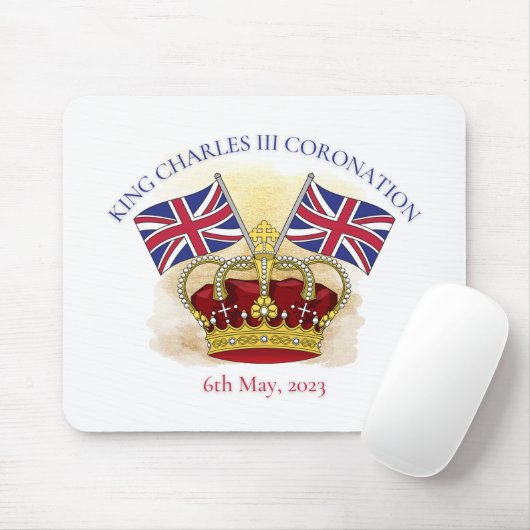 King Charles III Coronation Crown and Flags Mousepad (Mit Mouse)
