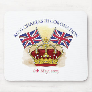 King Charles III Coronation Crown and Flags Mousepad