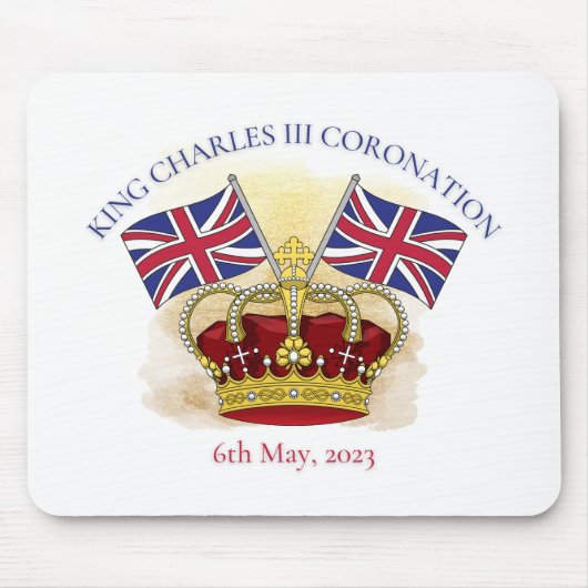 King Charles III Coronation Crown and Flags Mousepad (Vorne)