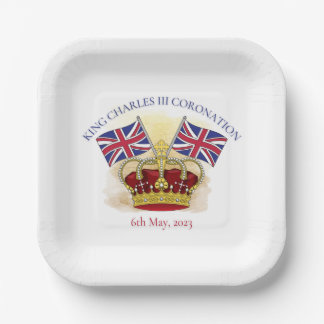 King Charles III Coronation Crown and Flags Pappteller