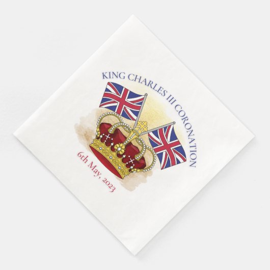 King Charles III Coronation Crown and Flags Serviette (Ecke)