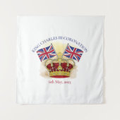 King Charles III Coronation Crown and Flags Wandteppich (Vorderseite)