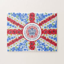 King Charles III Coronation Emblem Floral UK Flagg
