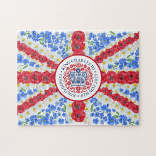 King Charles III Coronation Emblem Floral UK Flagg Puzzle