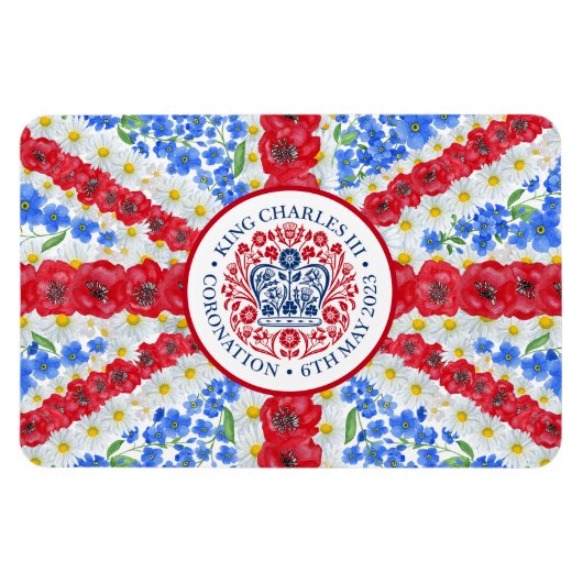King Charles III Coronation Floral UK Flag Magnet (Horizontal)