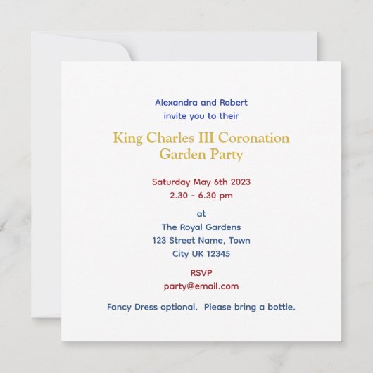 King Charles III Coronation Fun Customized Party Einladung (Rückseite)