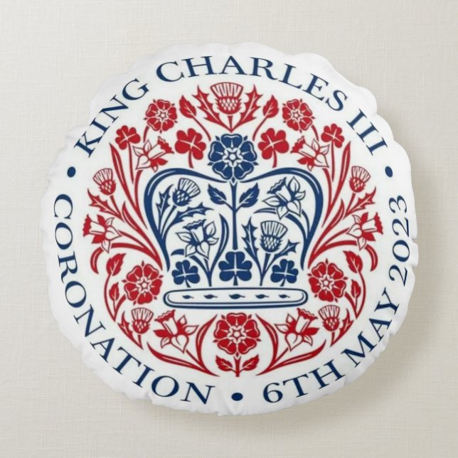 King Charles III Coronation Round Pillow Rundes Kissen (Vorderseite)