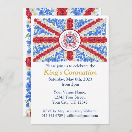 King Charles III Coronation UK Flag Personalisiert Einladung (Vorne/Hinten)