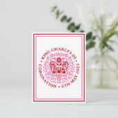 King Charles III Coronblem Logo Rot Rosa Postkarte (Stehend Vorderseite)