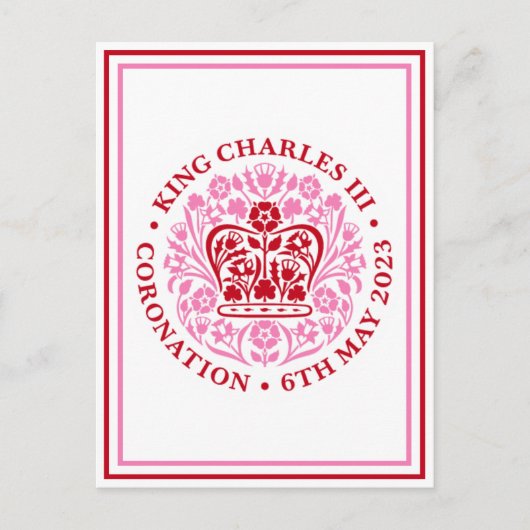 King Charles III Coronblem Logo Rot Rosa Postkarte (Vorderseite)