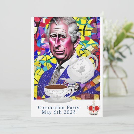 King Charles III Fun Custom Text Coronation Party Einladung (Stehend Vorderseite)