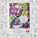 King Charles III Fun Custom Text Coronation Party Puzzle<br><div class="desc">Dieses lustige Design feiert am 6. Mai 2023 die Krönung von König Charles III. Es hat ein lustiges, farbenfrohes Bild von Seiner Majestät König Charless III mit einem farbenfrohen Hintergrund, einem Tee-Tee-Tee-Tee-Tee und einer Teekanne, die zum Tee neigt. Eine perfekte Erinnerung des Nachmittagstees am Tag der Krönung des Königs. Sie...</div>