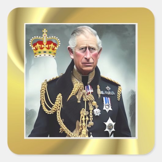 King Charles III Gold Hintergrundaufkleber Quadratischer Aufkleber (Vorderseite)