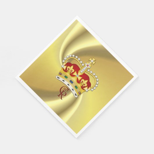 King Charles III Monogram und Crown Napkin Serviette (Ecke)